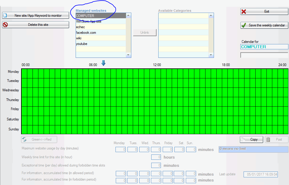 Time slots and daily duration (for Windows)